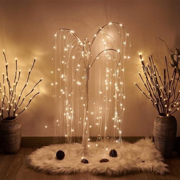 BOZO LED 4FT White Willow Tree 180 Warm White Lights Plug in Adapter Prelit